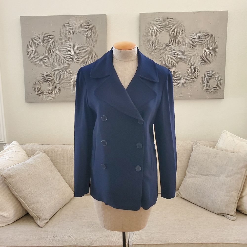 Norma Kamali | Double Breasted Peacoat Blazer - Size 4 In Navy